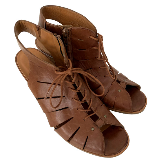 Paul Green Cosmo Peep Toe Bootie Boot Heel Sandal Lace Up Brown Heel 6.5 UK 9 US - Picture 2 of 9